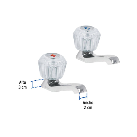 Juego 2 llaves individuales para lavabo manerales acrilico
