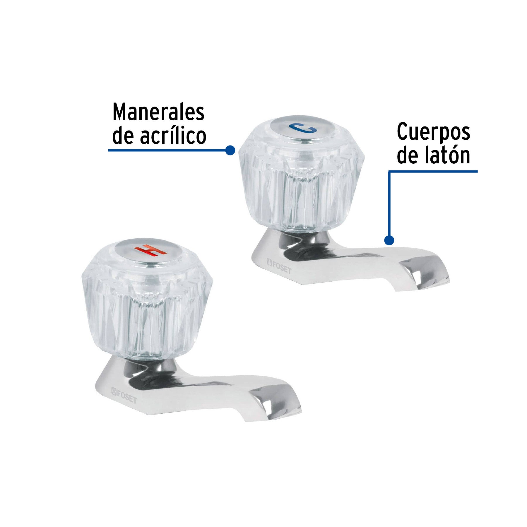 Juego 2 llaves individuales para lavabo manerales acrilico