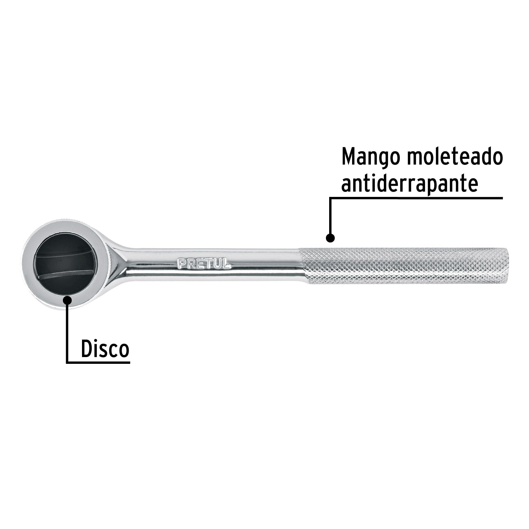 Matraca cuadro 3/8" cabeza redonda con disco Pretul