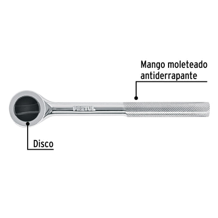 Matraca cuadro 3/8" cabeza redonda con disco Pretul
