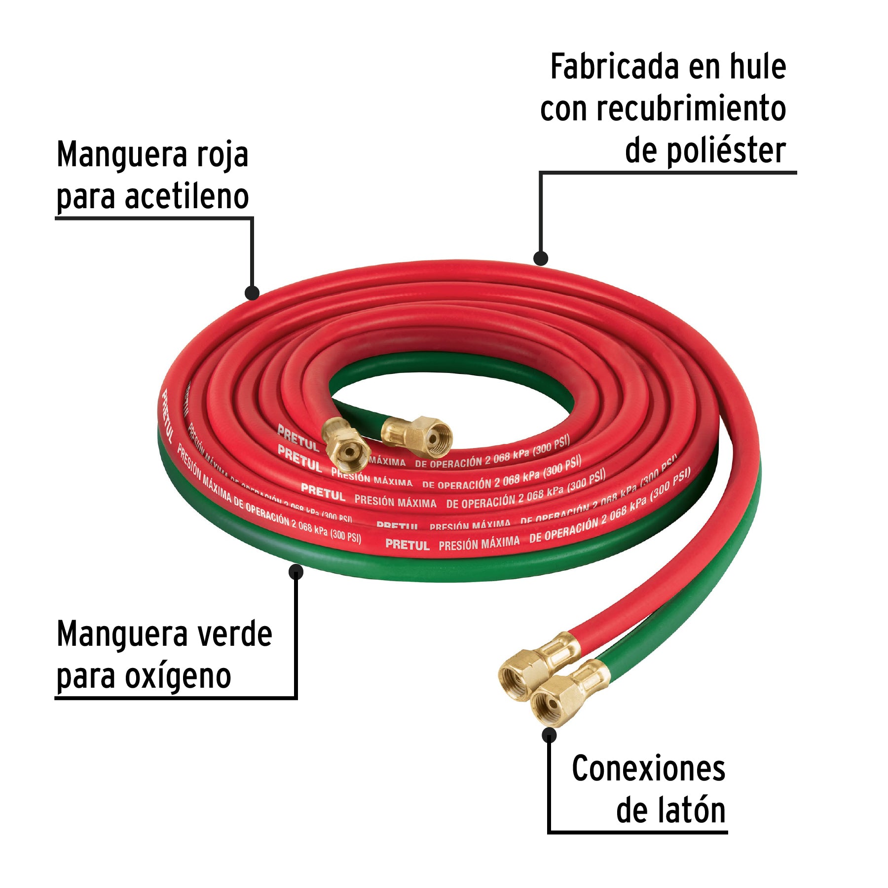 Manguera cuata reforzada de 4.5 m para oxiacetileno PRETUL