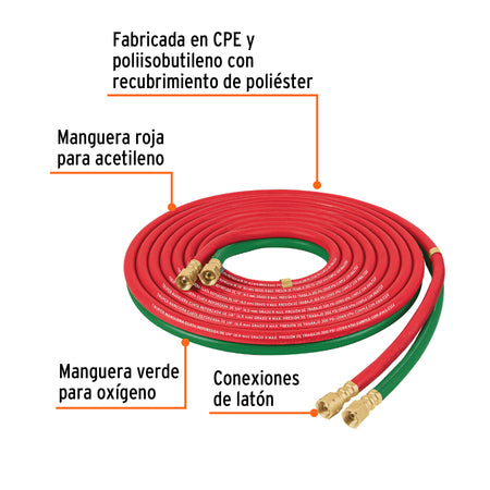 Manguera cuata reforzada de 6 m para oxiacetileno TRUPER