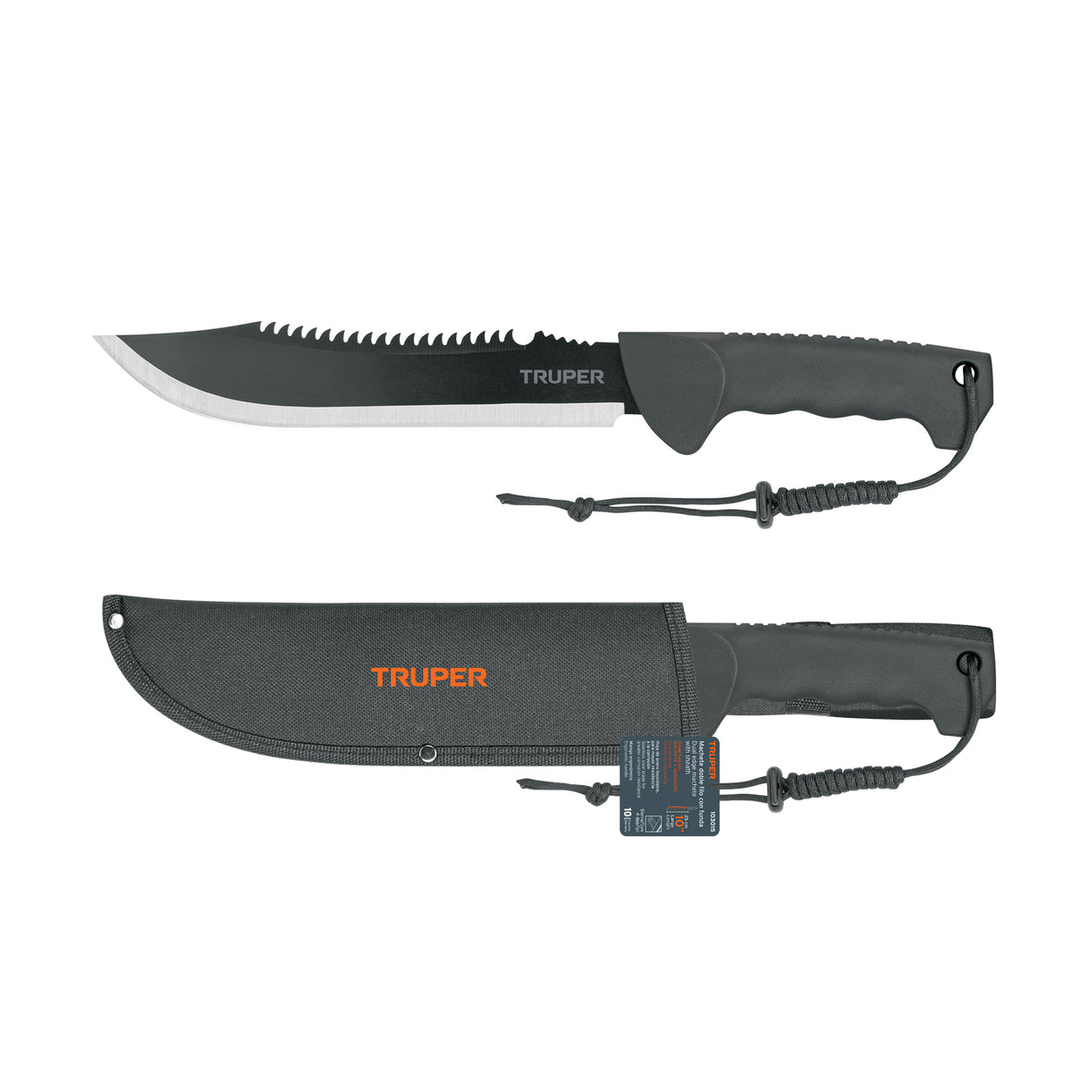 Machete doble filo cacha inyectada con funda TRUPER 10"