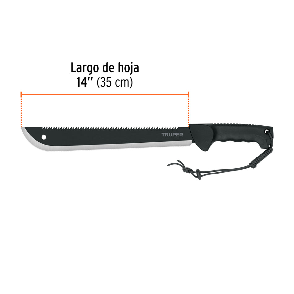 Machete doble filo 14', cacha inyectada, con funda, TRUPER