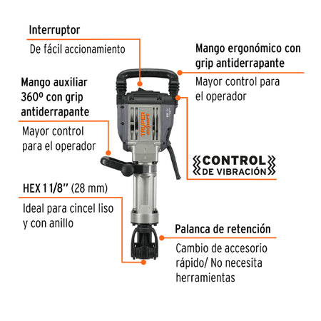 Martillo demoledor HEX 20 kg 55J 1600W TRUPER EXPERT