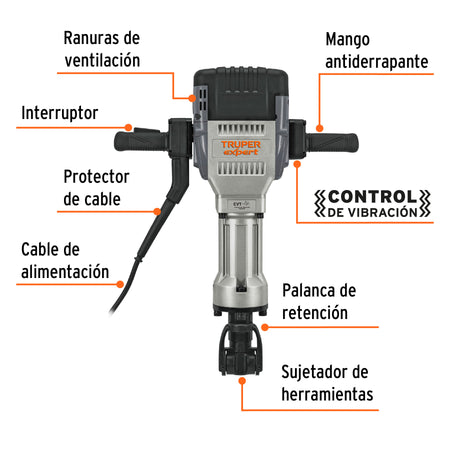 Martillo demoledor HEX 30 kg 62J 2000W TRUPER EXPERT