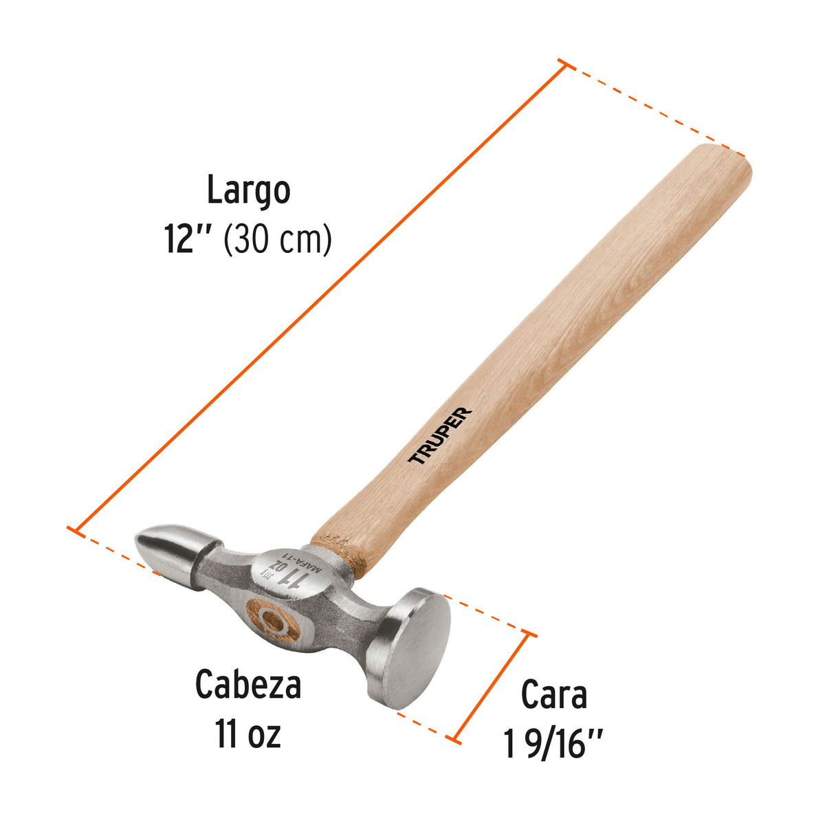 Martillo desabollador 11 oz fino, mango 12', Truper