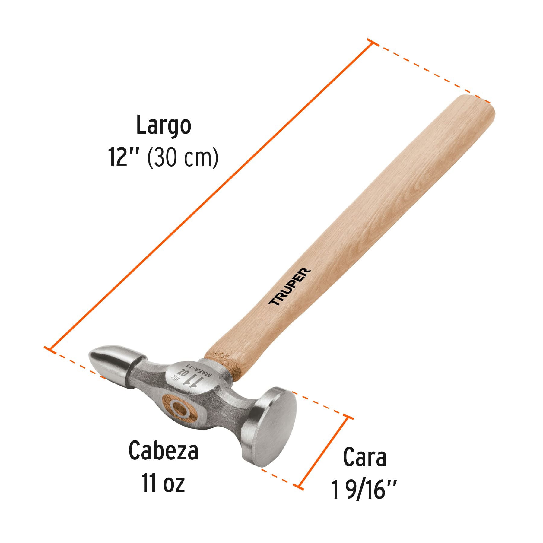 Martillo desabollador 11 oz fino, mango 12', Truper