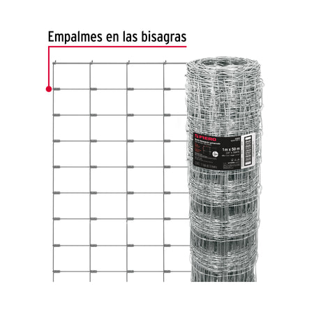 Rollo malla borreguera, 1m x 50m acero galvanizado, 23kg