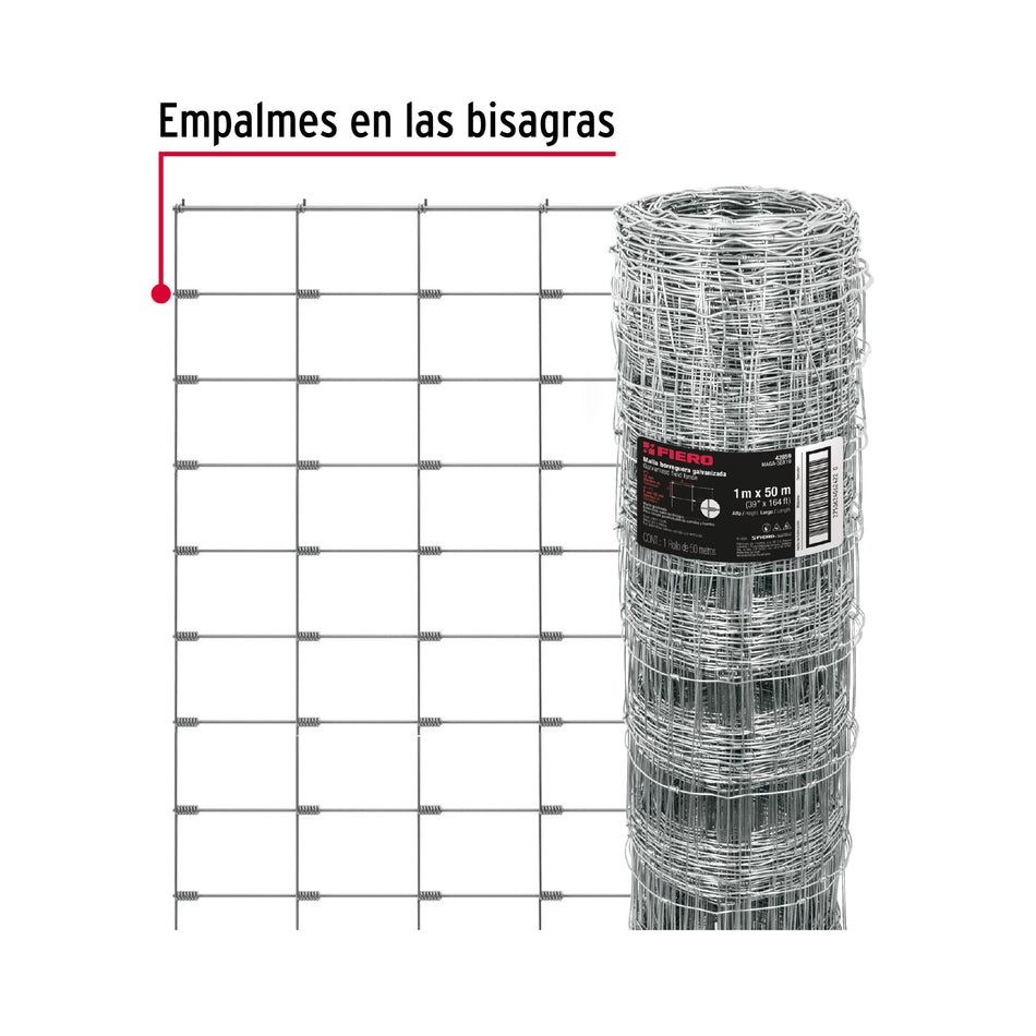 Rollo malla borreguera, 1m x 50m acero galvanizado, 23kg