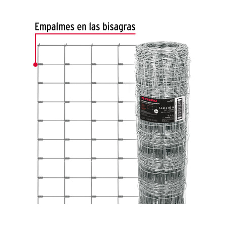 Rollo malla borreguera, 1.4m x 50m acero galvanizado, 28kg
