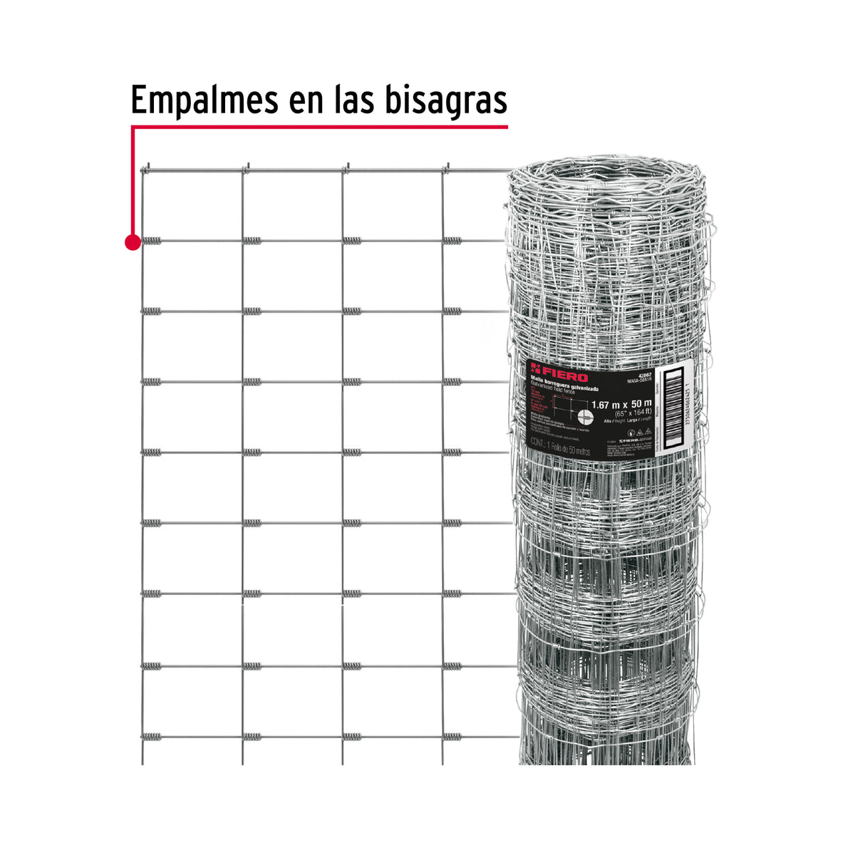 Rollo malla borreguera, 1.67m x 50m acero galvanizado, 31kg