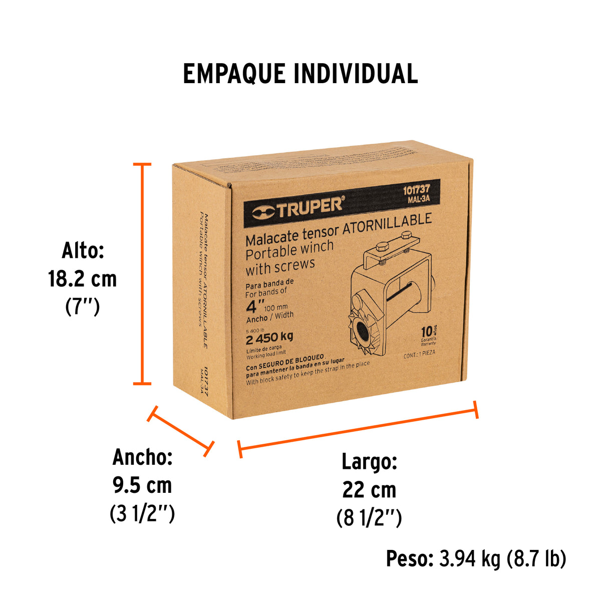 Malacate atornillable para banda de 4' ancho, Truper