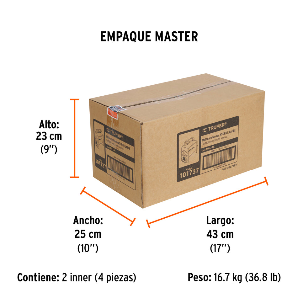 Malacate atornillable para banda de 4' ancho, Truper