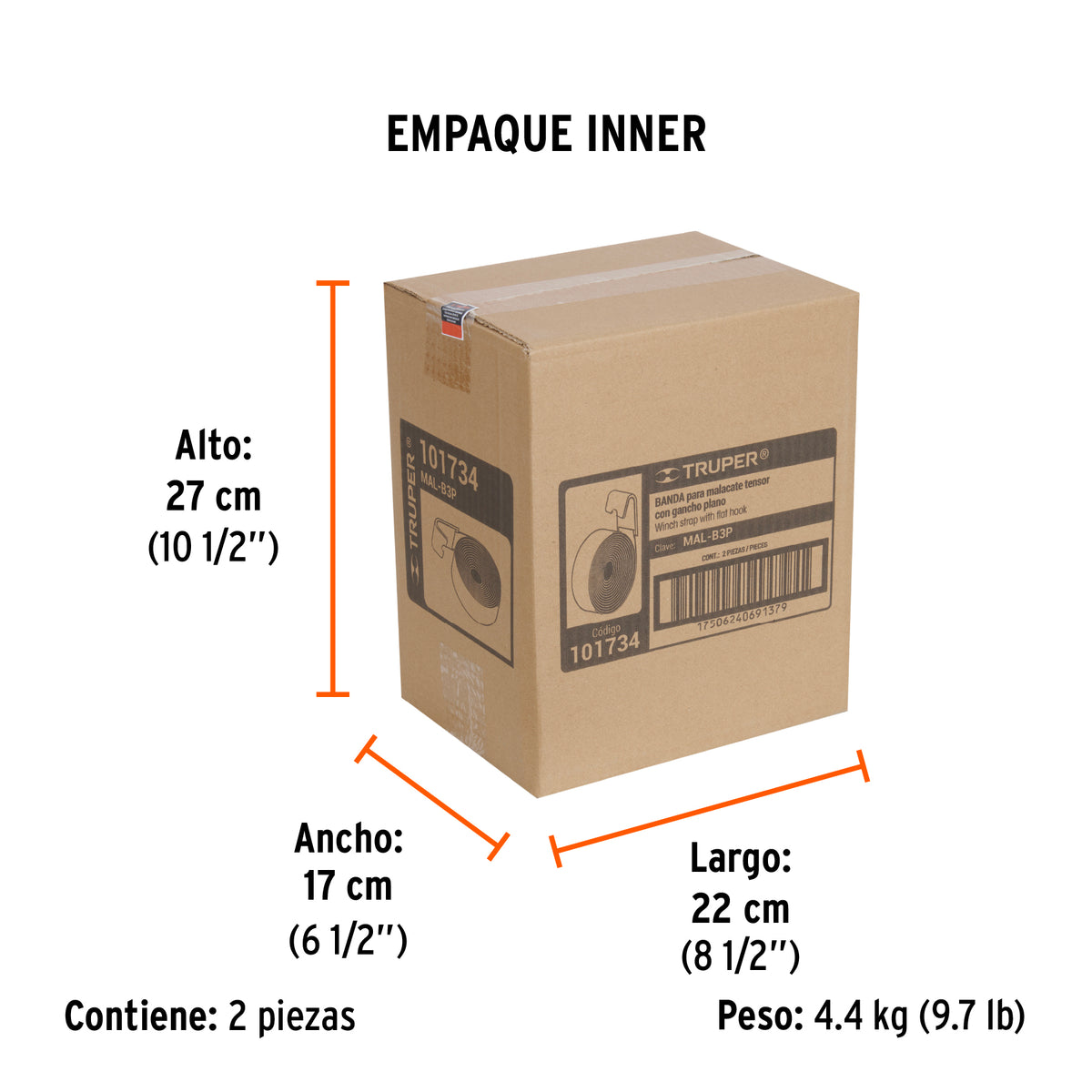 Banda de 4' x 9 m con gancho plano para malacate, Truper