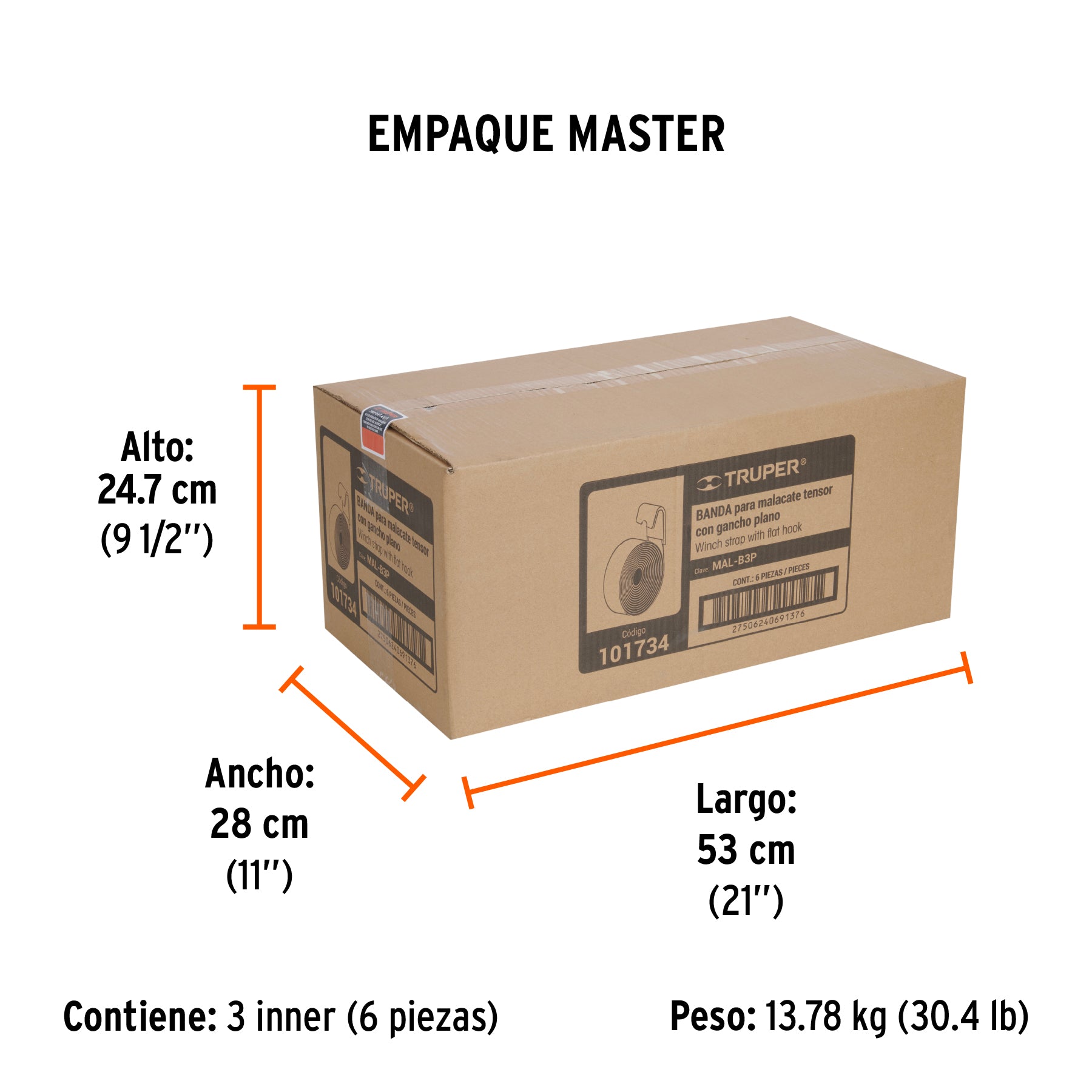 Banda de 4' x 9 m con gancho plano para malacate, Truper