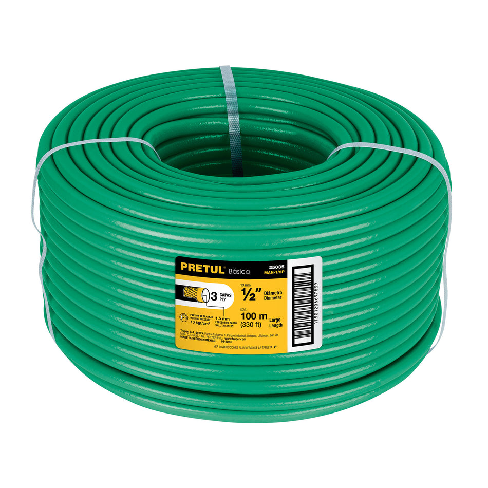 Metro de manguera 1/2" 3 capas en rollo de 100 m PRETUL