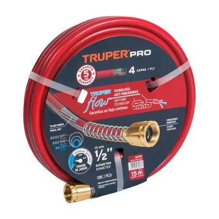 Manguera 1/2' super reforzada 4 capas 15 m conexiones metal 1/2', 15 m