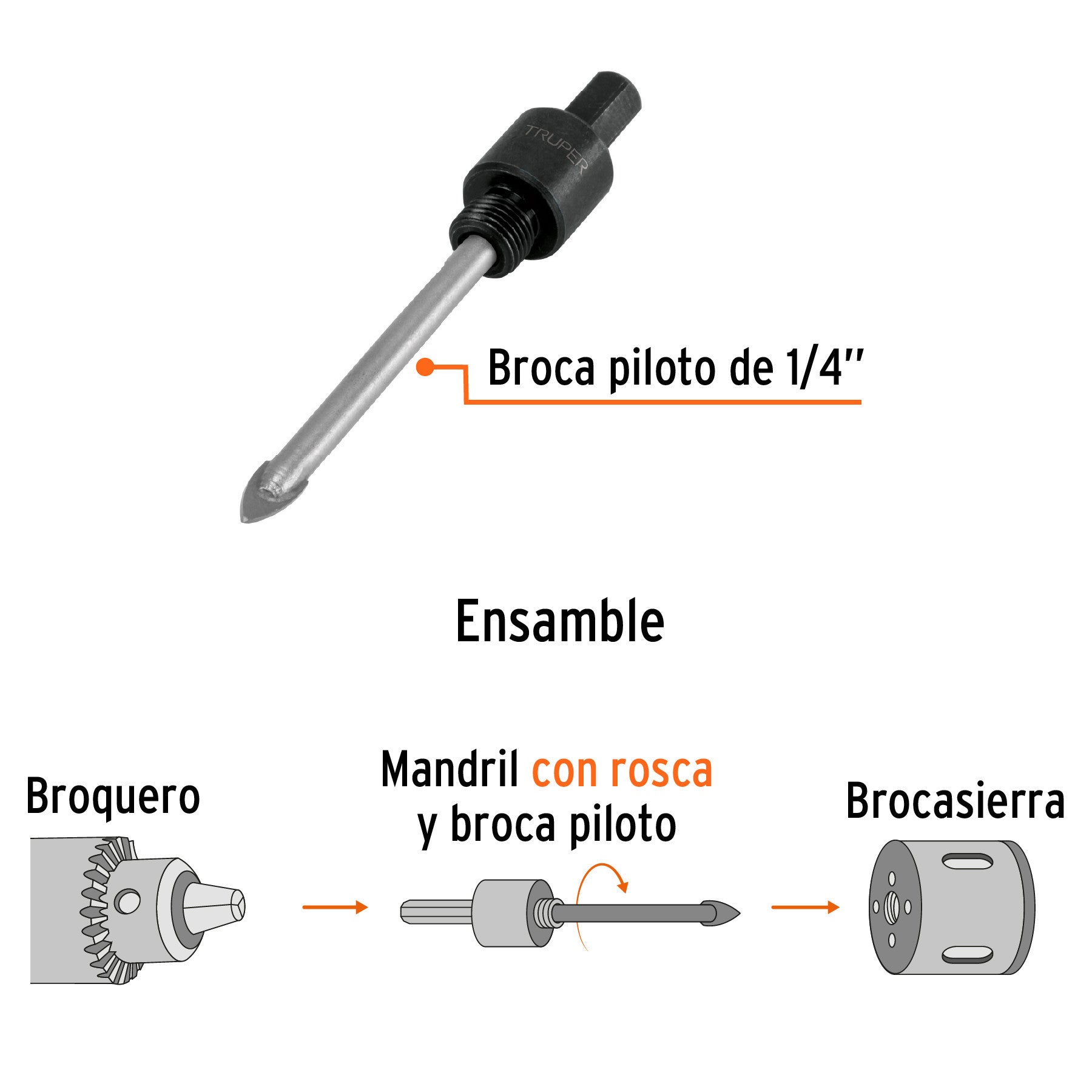 Mandril para brocasierra diamante sin rosca 3/8', Truper