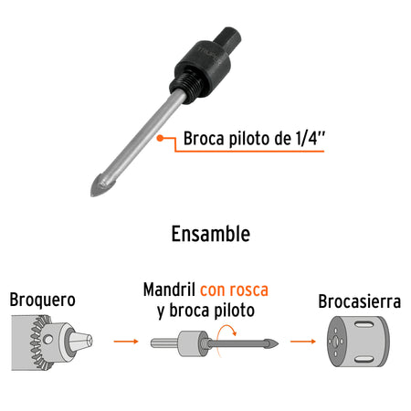 Mandril para brocasierra diamante sin rosca 3/8', Truper