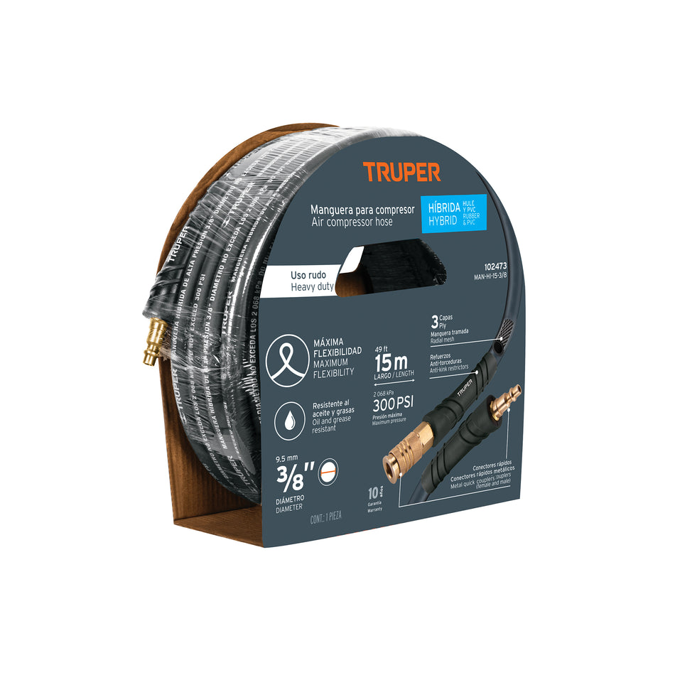 Manguera para compresor hibrida 15m x Truper 3/8"