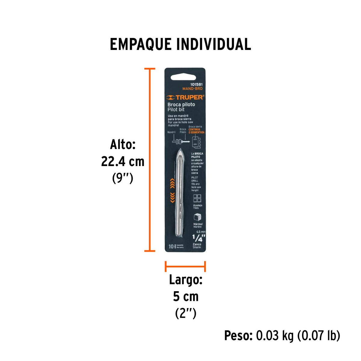 Broca piloto de 1/4" para brocasierras diamante Truper