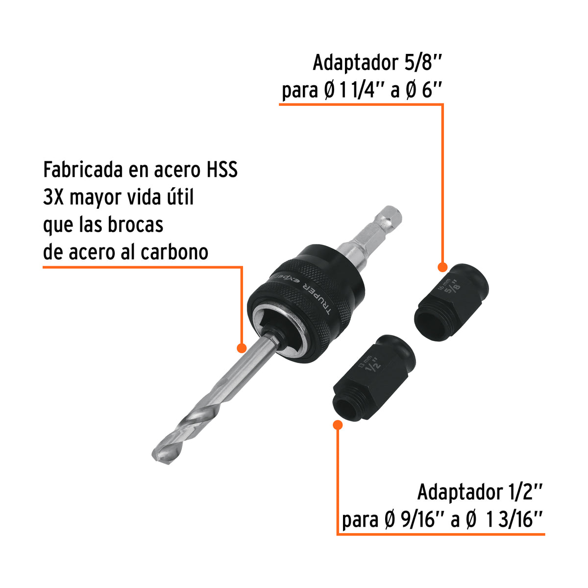 Mandril de cambio rapido con adaptadores y broca Truper