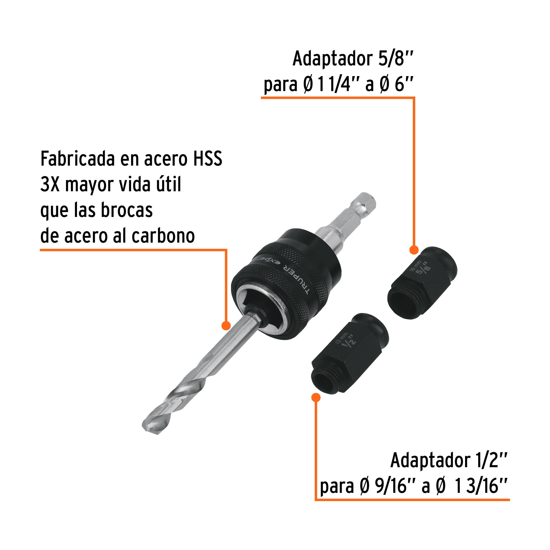 Mandril de cambio rapido con adaptadores y broca Truper
