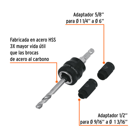 Mandril de cambio rapido con adaptadores y broca Truper