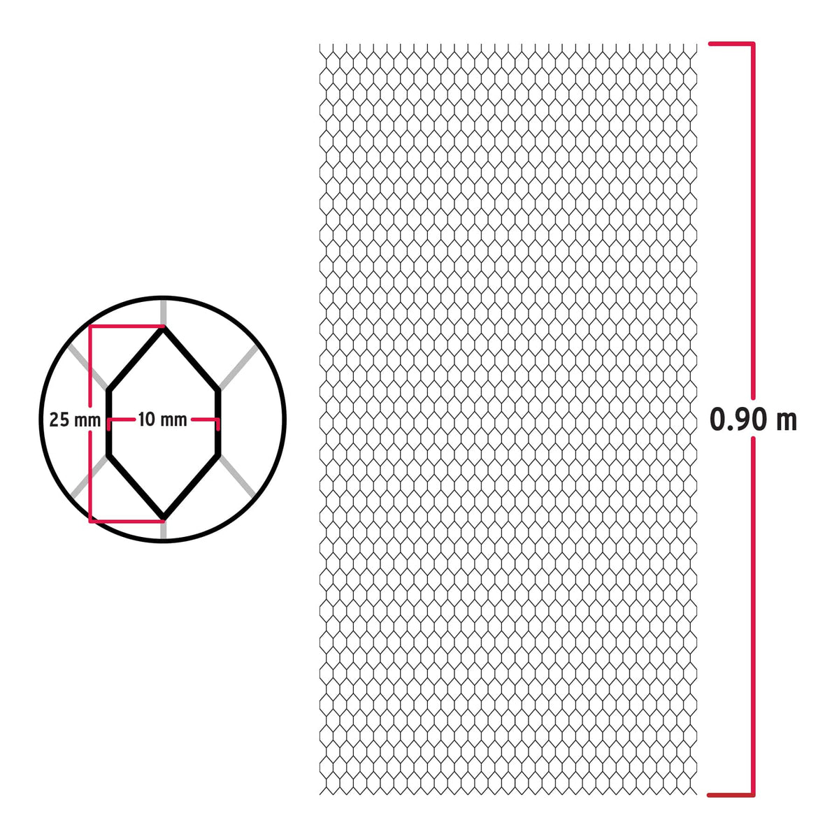 Rollo malla plafón 0.90 x 22m cal.26, abertura 10x25mm, 8kg