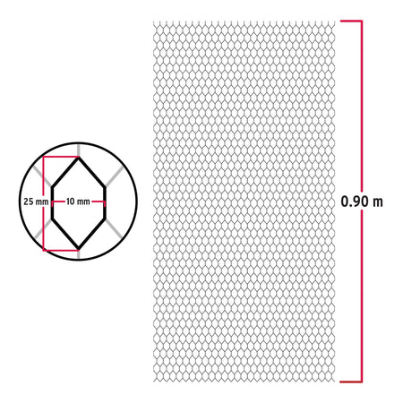Rollo malla plafón 0.90 x 22m cal.26, abertura 10x25mm, 8kg