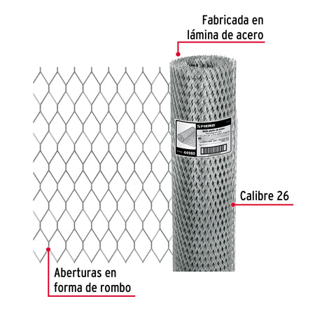 Rollo malla plafón 0.90 x 22m cal.26, abertura 10x25mm, 8kg