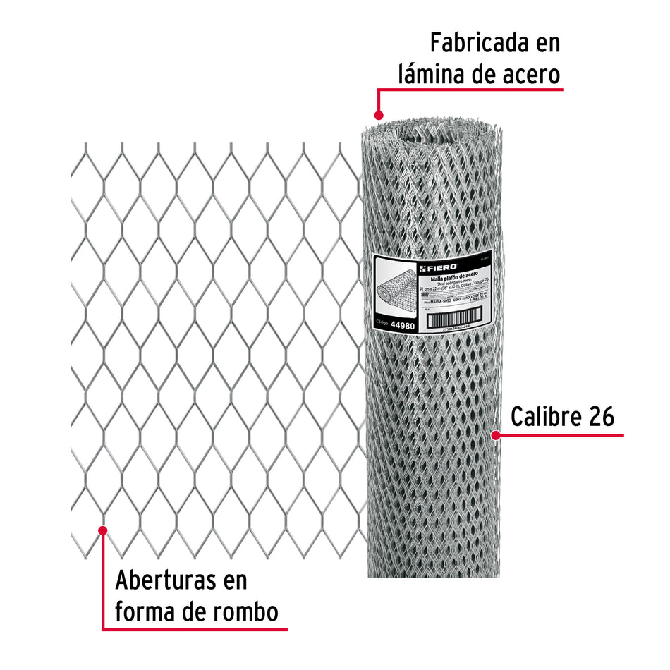 Rollo malla plafón 0.90 x 22m cal.26, abertura 10x25mm, 8kg