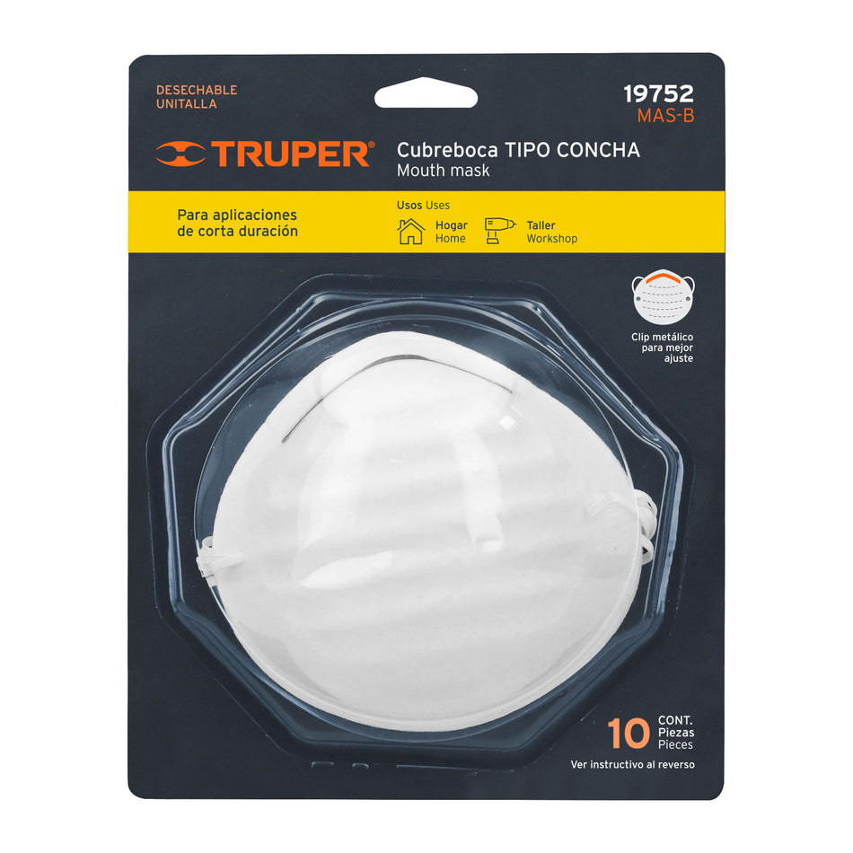 Blister con 10 cubrebocas para polvos tipo concha Truper