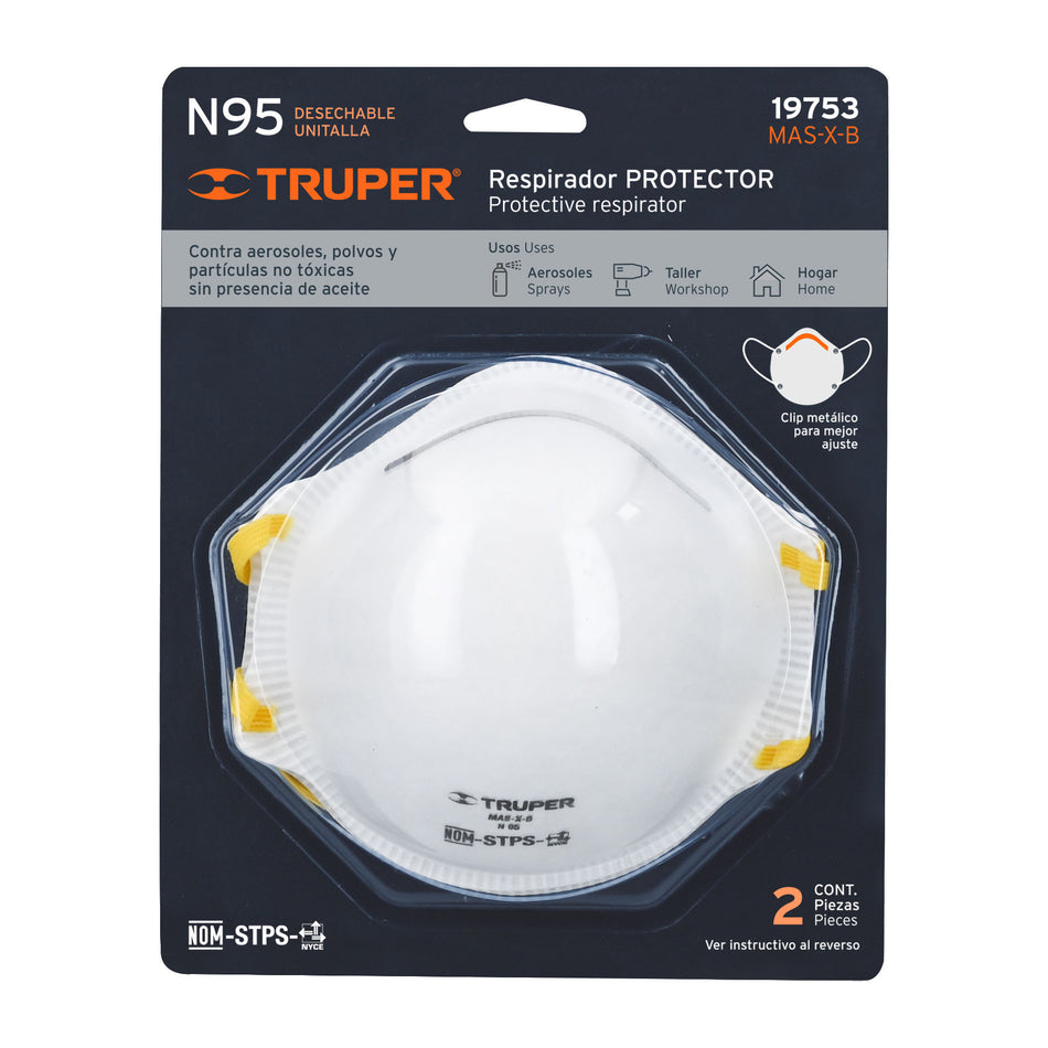 Blister con 2 respiradores N95 para polvos y particulas