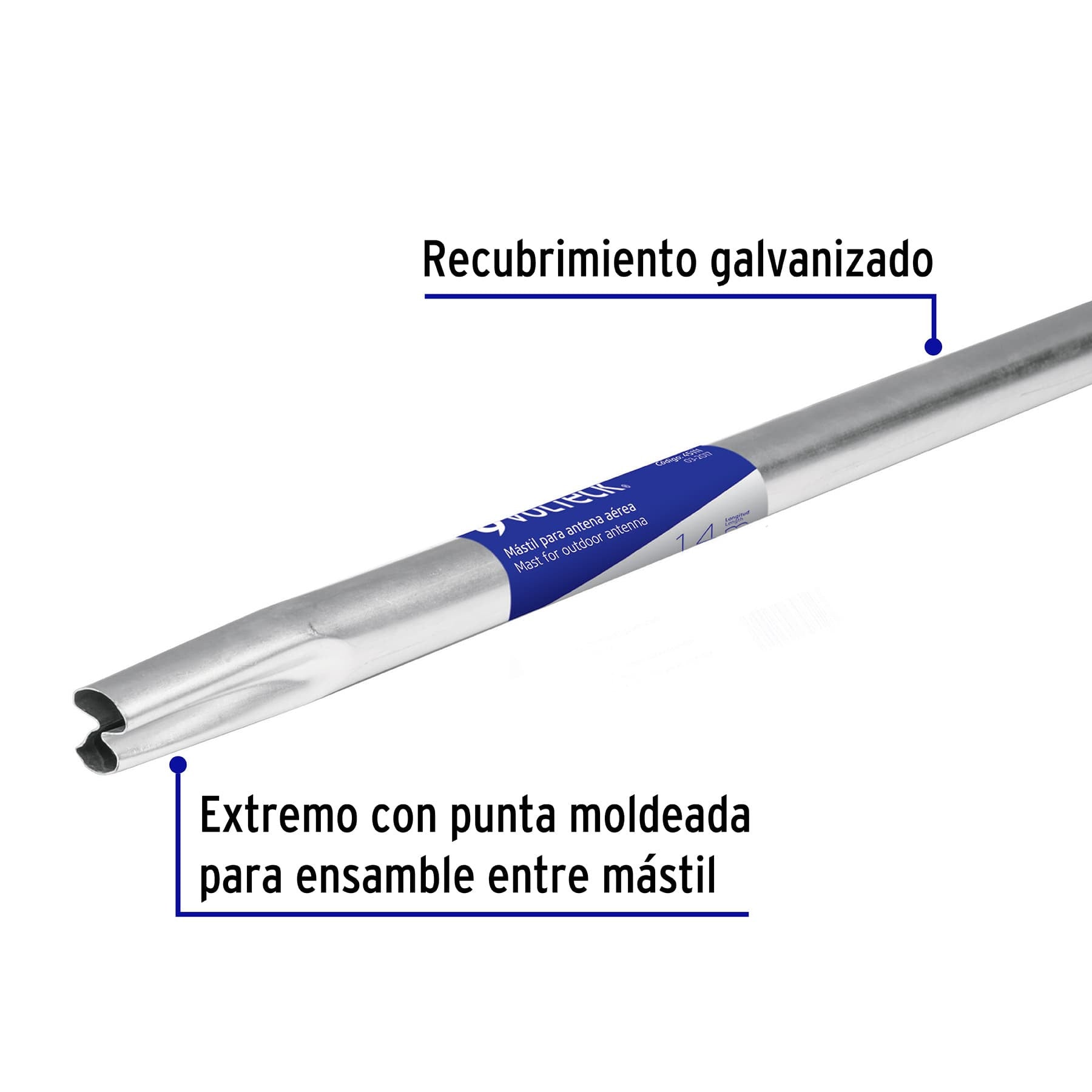 Mástil de 1.4 m para antena aérea, Volteck 1.4 m