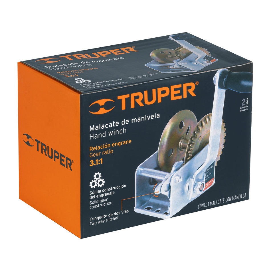 Malacate de manivela 270 kg sin cable, Truper 270 kg