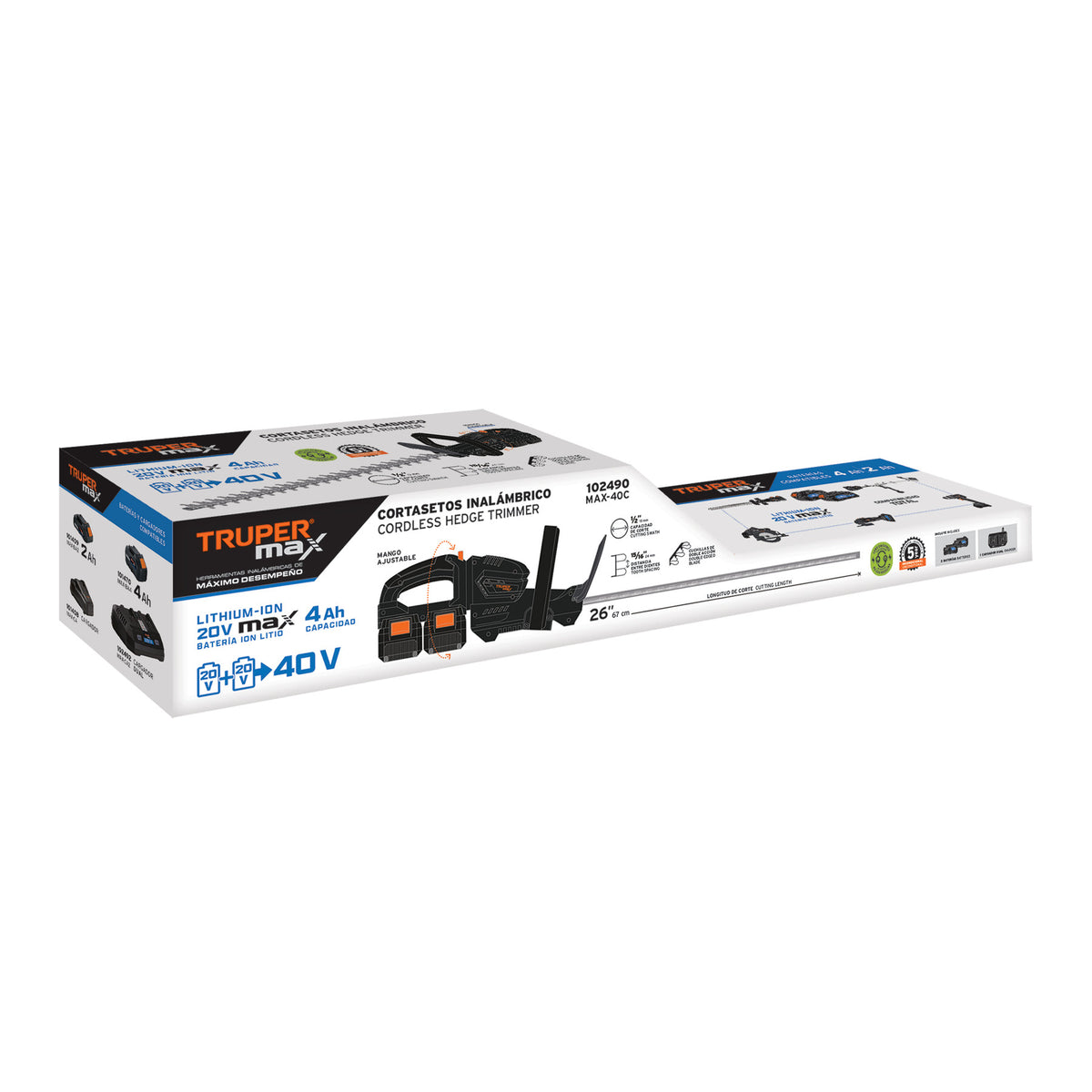 Cortasetos inalambrico 40V 2 baterias 4Ah 1 carg.dual MAX