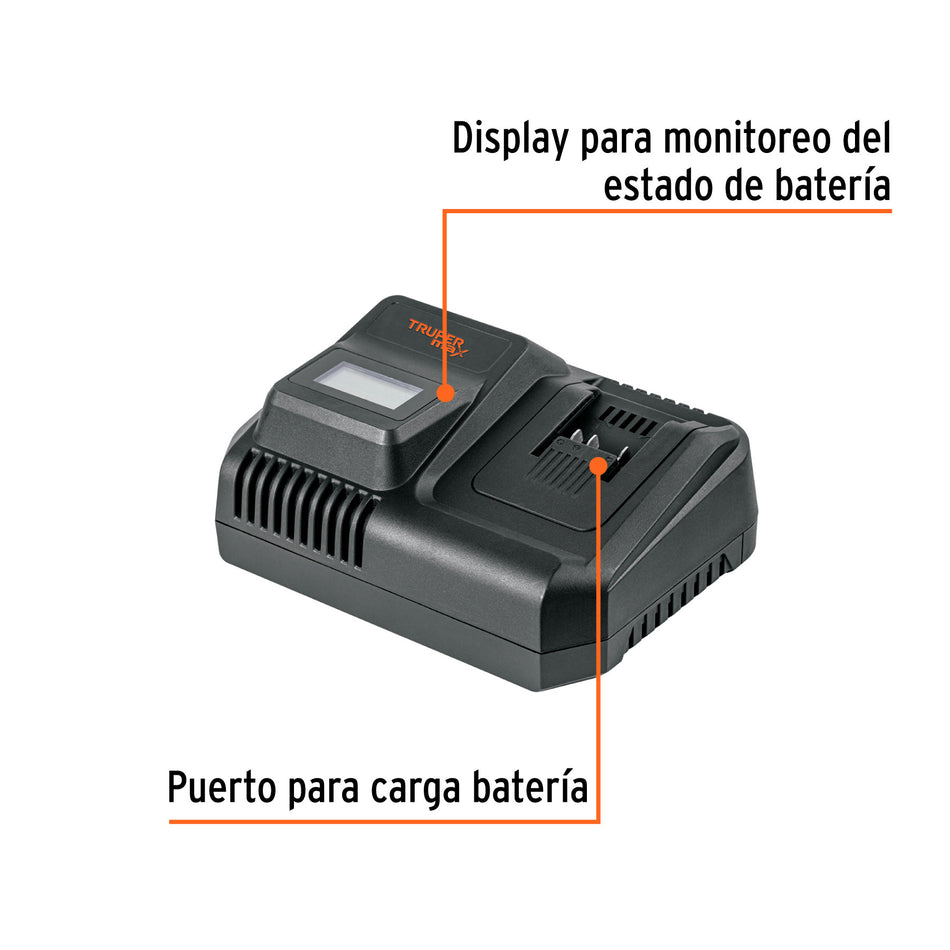Cargador rápido de baterías de ion litio 20V, TRUPER MAX