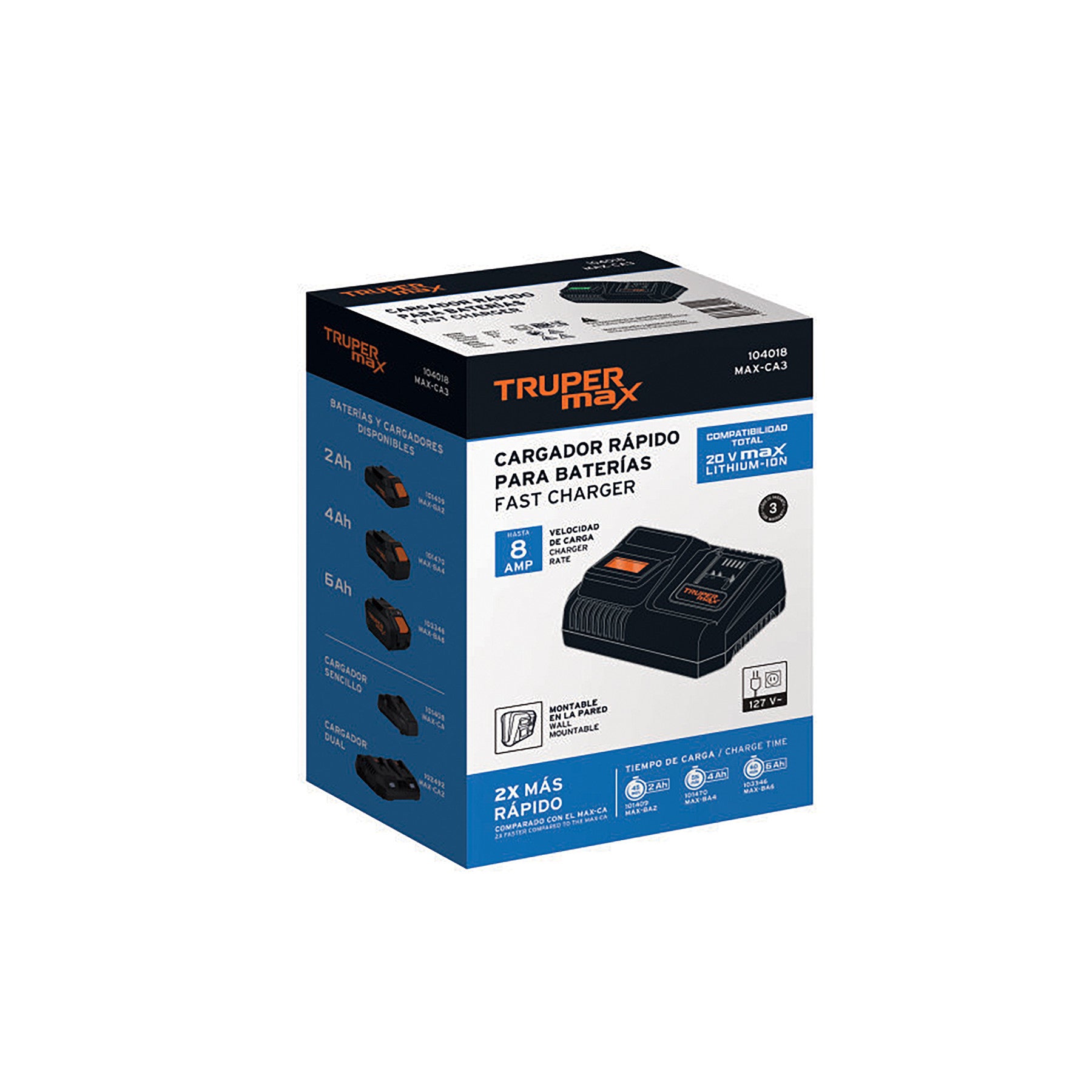 Cargador rápido de baterías de ion litio 20V, TRUPER MAX