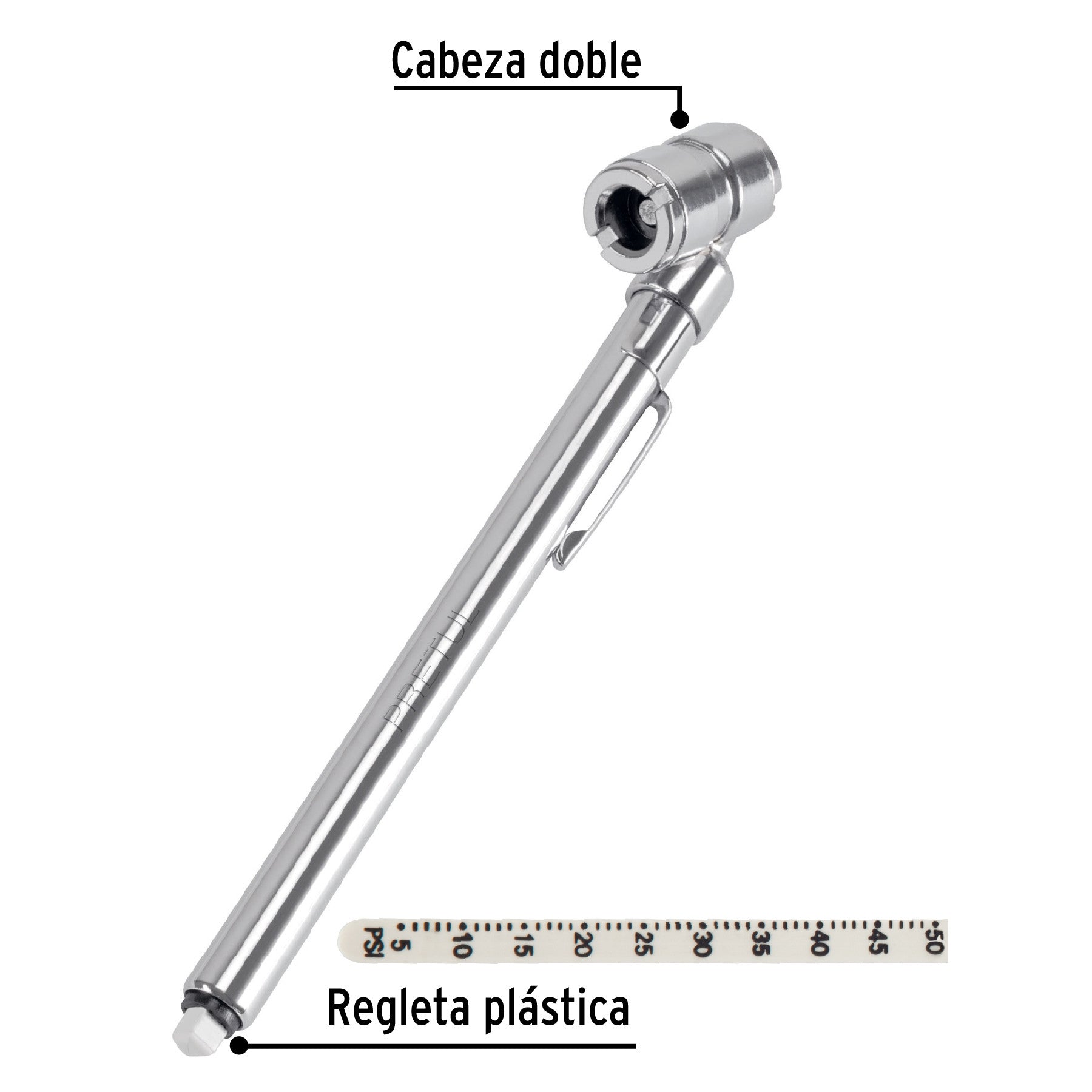 Calibrador de presión 50 psi, cabeza doble, Pretul