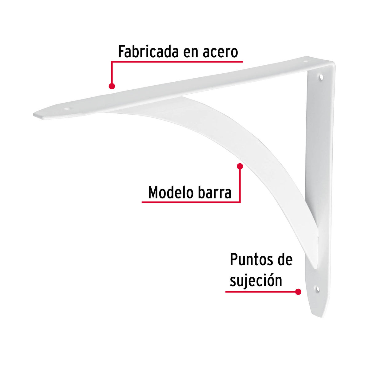 Ménsula reforzada blanca 8 x 10', diseño barra, FIERO 8 x 10', blanca