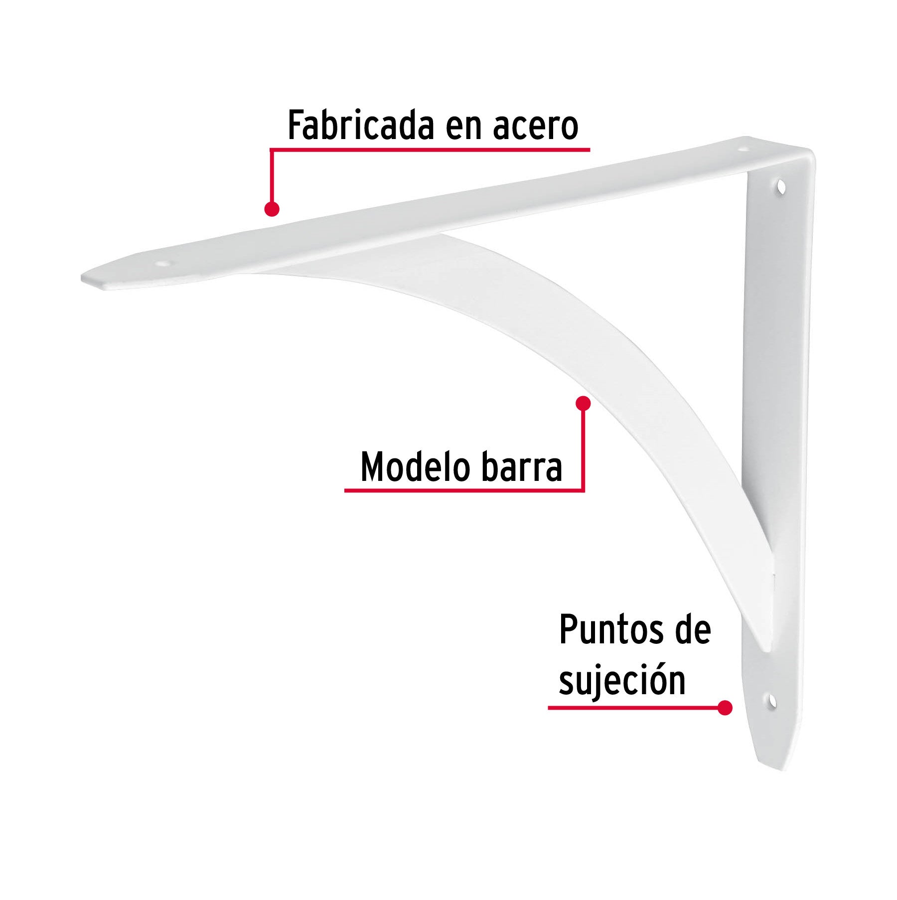 Ménsula reforzada blanca 8 x 10', diseño barra, FIERO 8 x 10', blanca