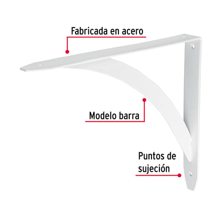 Ménsula reforzada blanca 8 x 10', diseño barra, FIERO 8 x 10', blanca