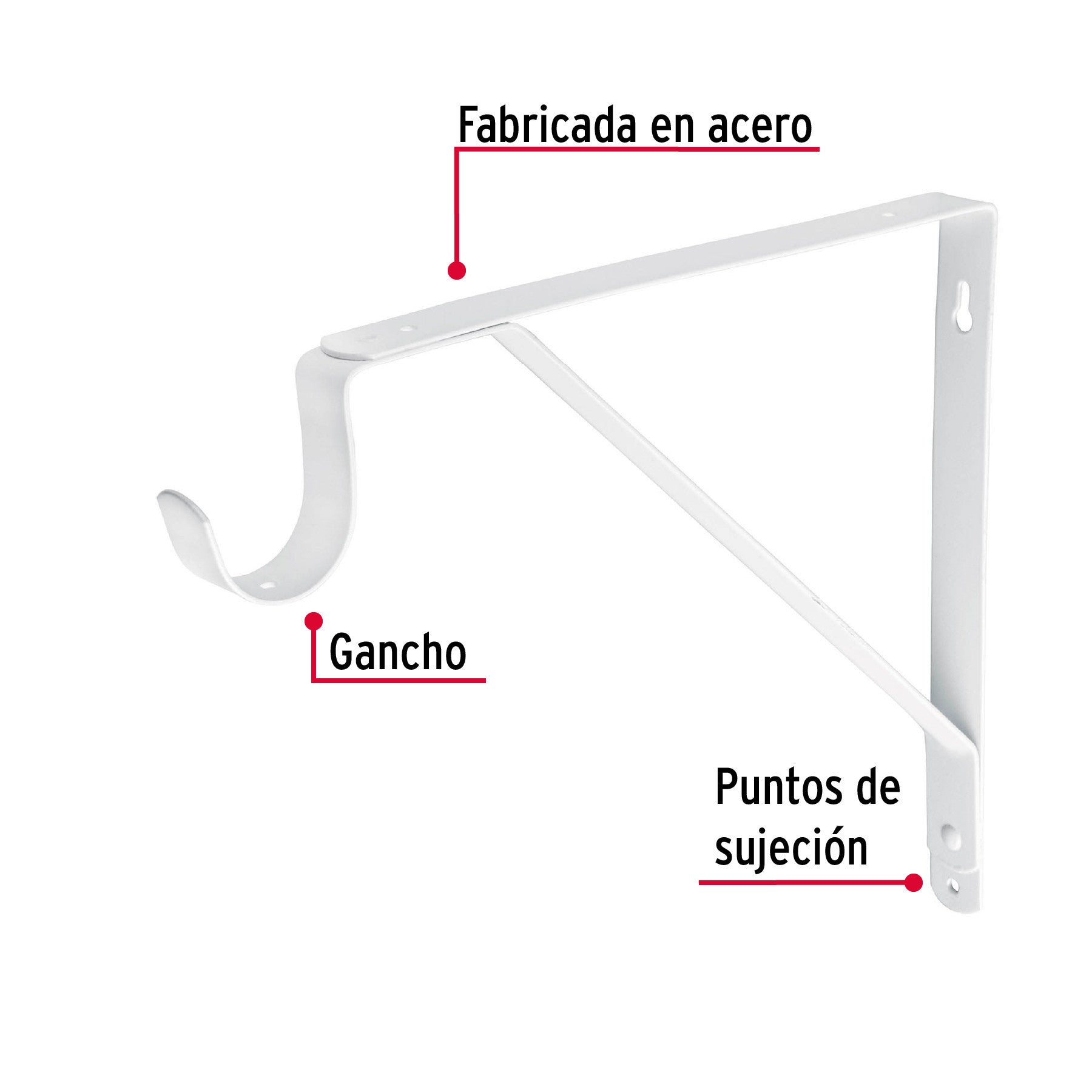 Ménsula reforzada blanca 11 x 12', con gancho, FIERO 11 x 12', blanca