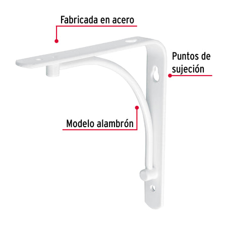 Ménsula reforzada blanca 6 x 6', diseño alambrón, FIERO 6 x 6', blanca