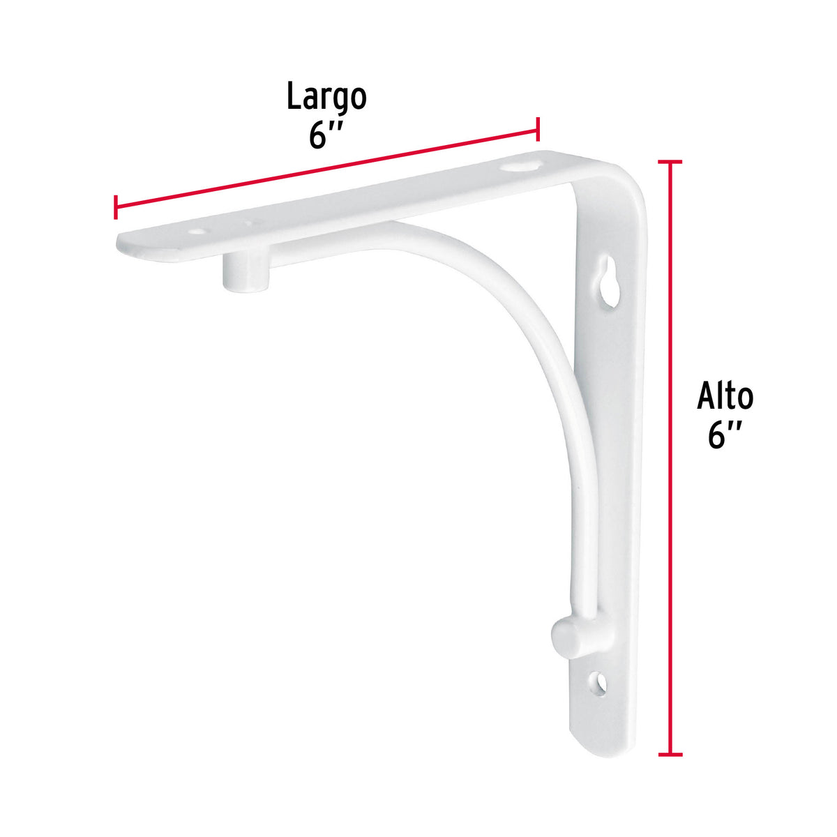 Ménsula reforzada blanca 6 x 6', diseño alambrón, FIERO 6 x 6', blanca