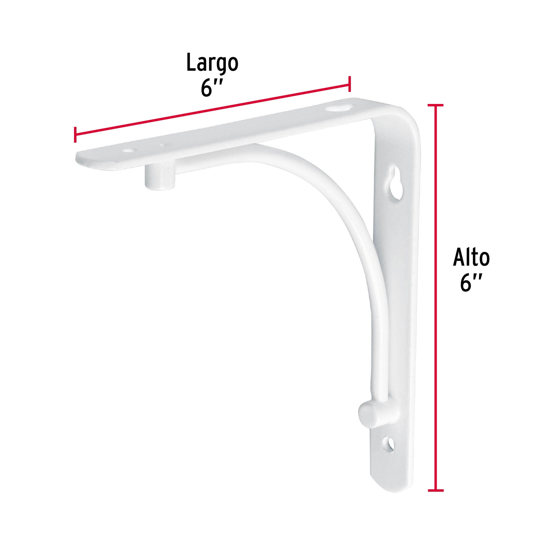 Ménsula reforzada blanca 6 x 6', diseño alambrón, FIERO 6 x 6', blanca