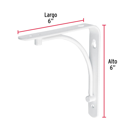 Ménsula reforzada blanca 6 x 6', diseño alambrón, FIERO 6 x 6', blanca
