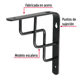 Ménsula reforzada negra 6 x 6', diseño escalera, FIERO 6 x 6', negra